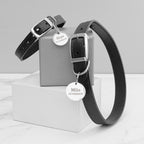 Personalised Classic Black Leather Dog Collar with Tag
