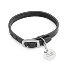 Personalised Classic Black Leather Dog Collar with Tag