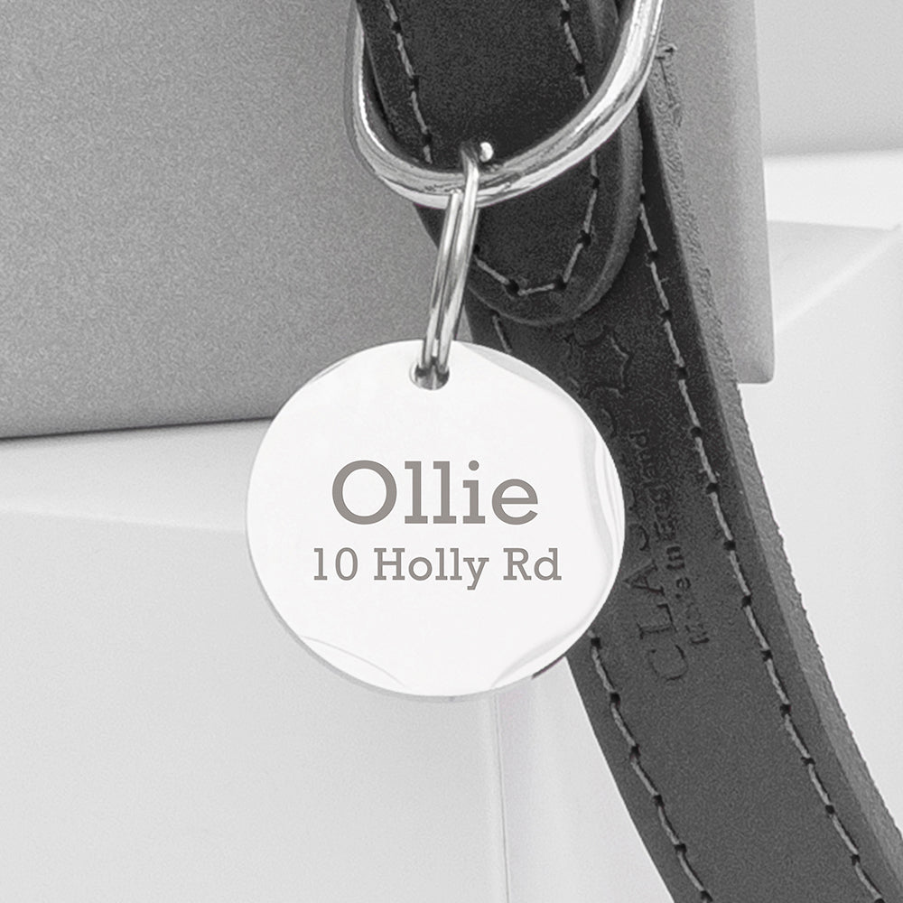 Personalised Classic Black Leather Dog Collar with Tag