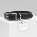Personalised Classic Black Leather Dog Collar with Tag