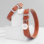 Personalised Classic Brown Leather Dog Collar with Tag