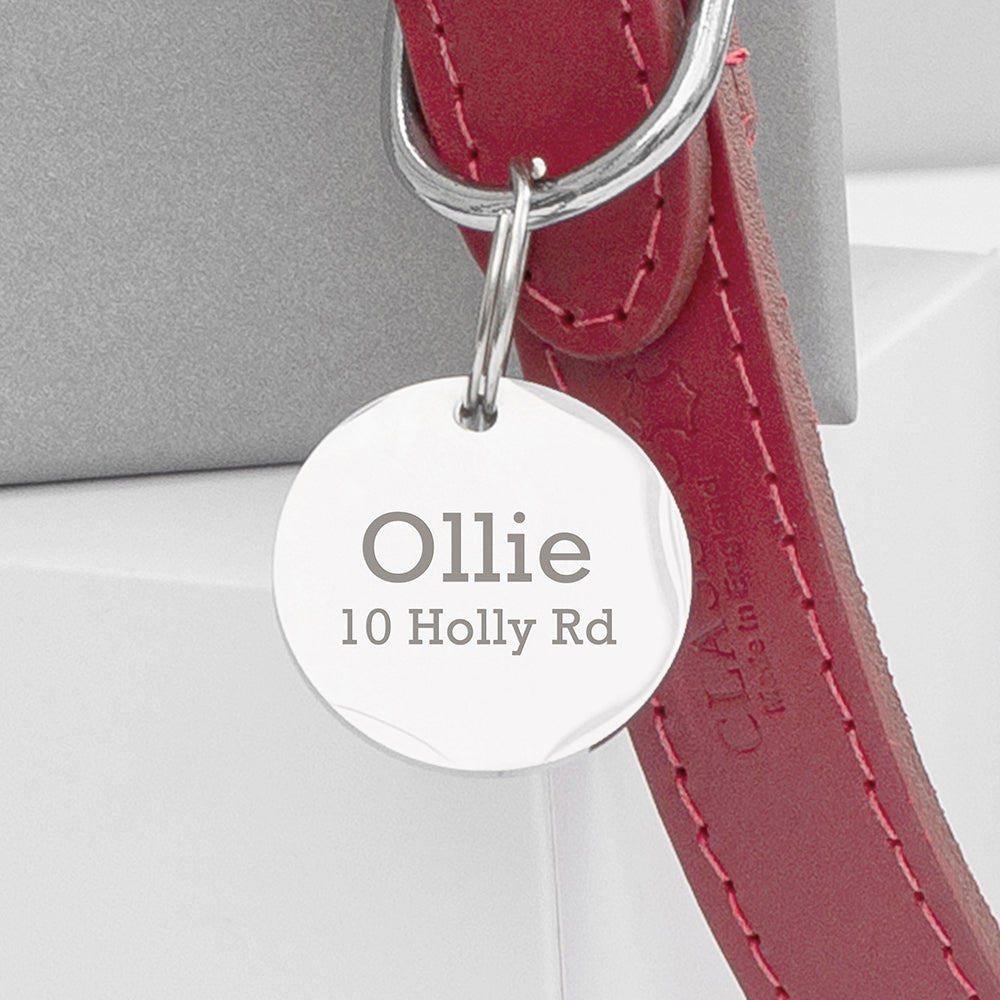 Personalised Classic Red Leather Dog Collar with Tag