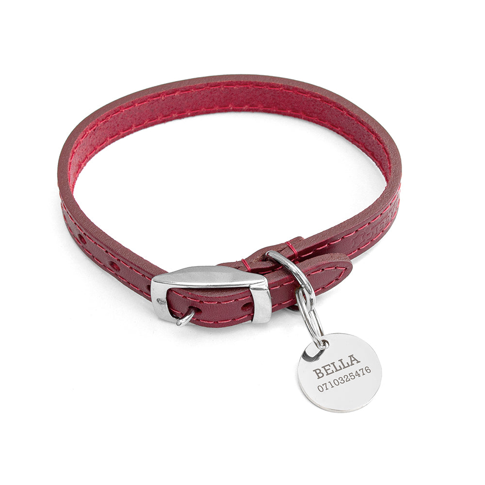 Personalised Classic Red Leather Dog Collar with Tag