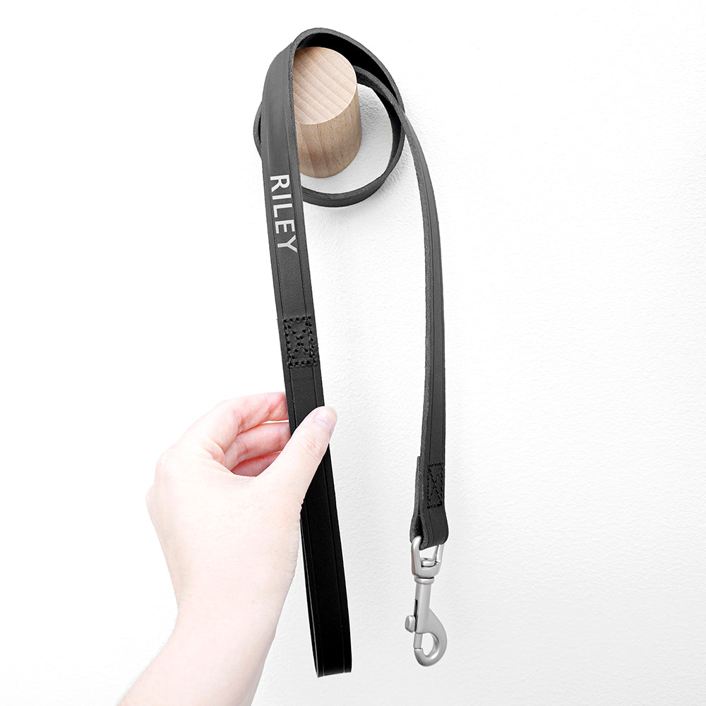 Personalised Classic Black Leather Dog Lead