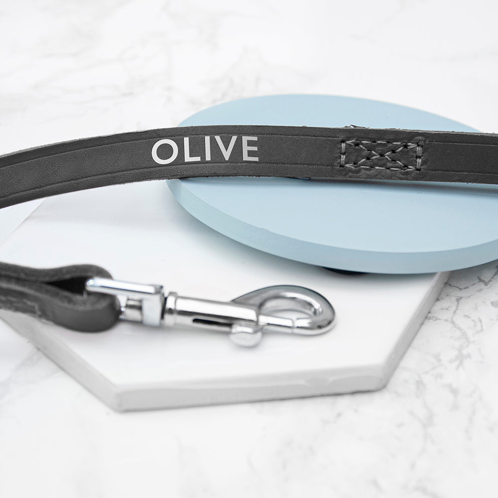 Personalised Classic Black Leather Dog Lead