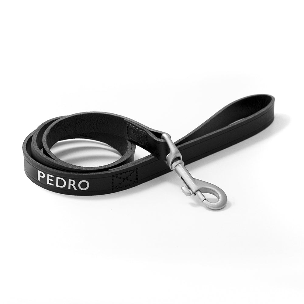 Personalised Classic Black Leather Dog Lead