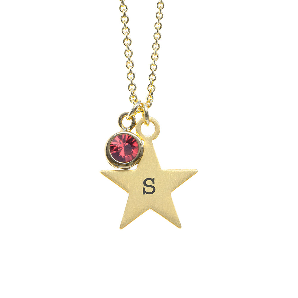 Personalised Gold Star with Birthstone Crystal Necklace