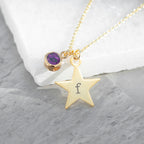 Personalised Gold Star with Birthstone Crystal Necklace