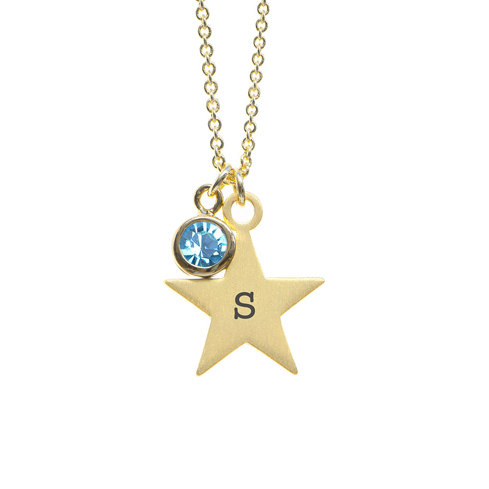Personalised Gold Star with Birthstone Crystal Necklace