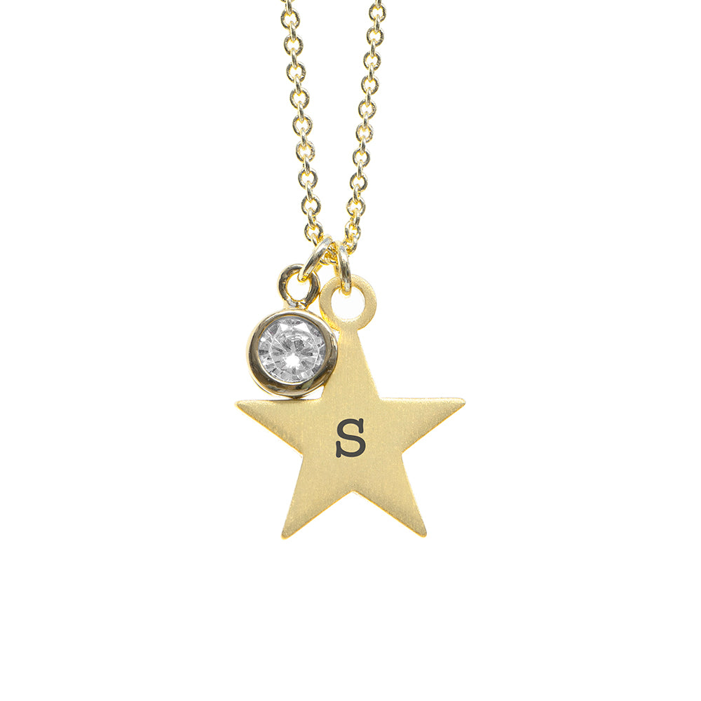 Personalised Gold Star with Birthstone Crystal Necklace