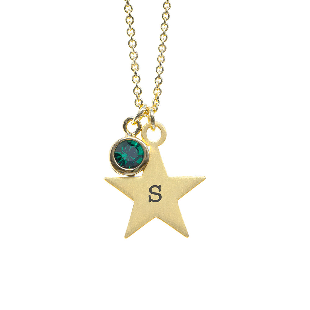 Personalised Gold Star with Birthstone Crystal Necklace