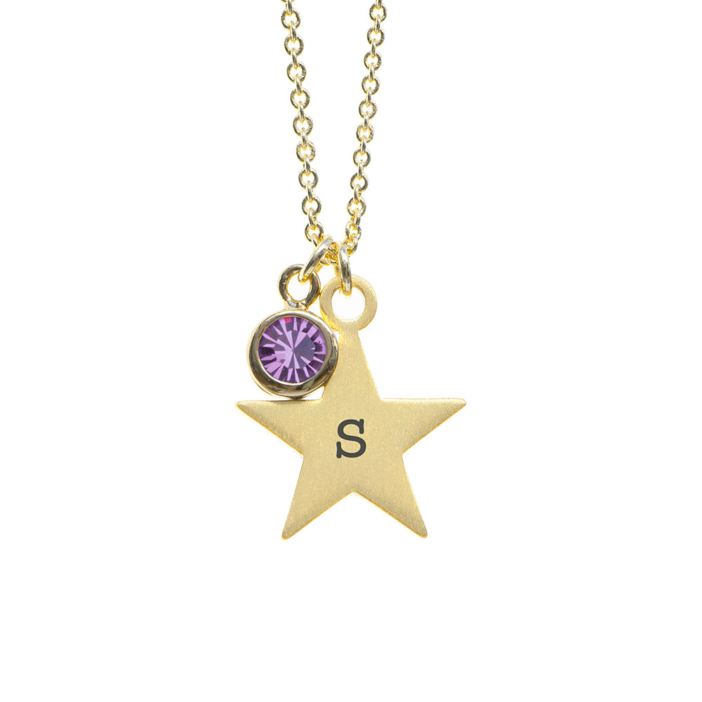 Personalised Gold Star with Birthstone Crystal Necklace