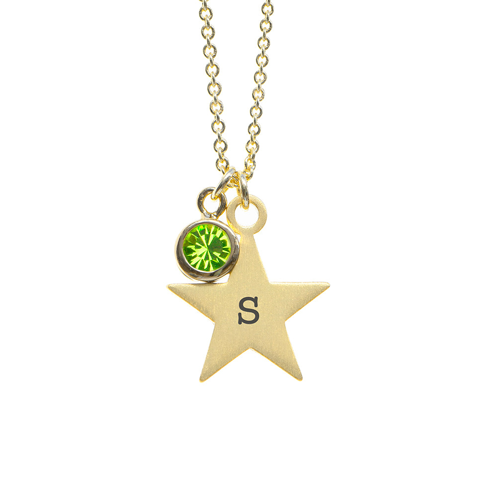 Personalised Gold Star with Birthstone Crystal Necklace