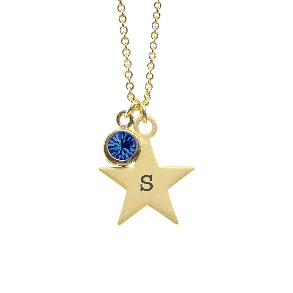 Personalised Gold Star with Birthstone Crystal Necklace