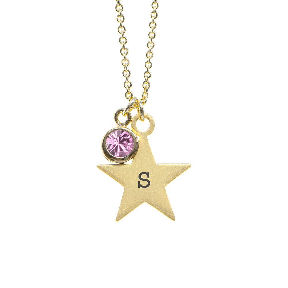 Personalised Gold Star with Birthstone Crystal Necklace