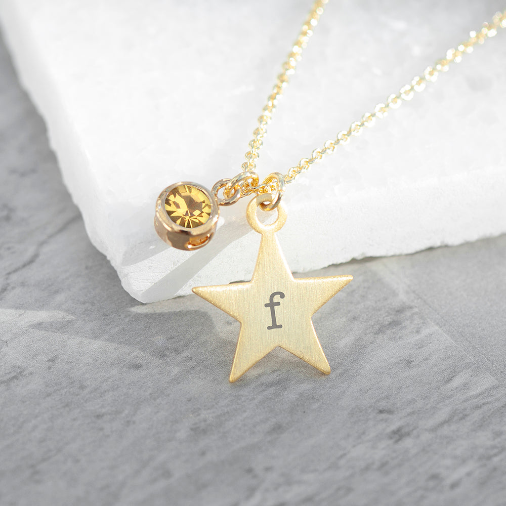 Personalised Gold Star with Birthstone Crystal Necklace
