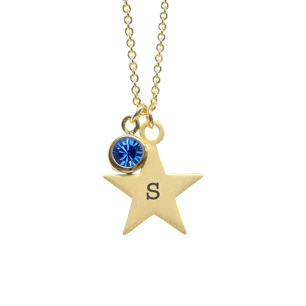 Personalised Gold Star with Birthstone Crystal Necklace
