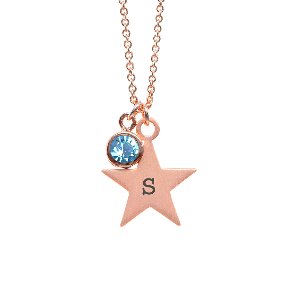 Personalised Rose Gold Star with Birthstone Crystal Necklace