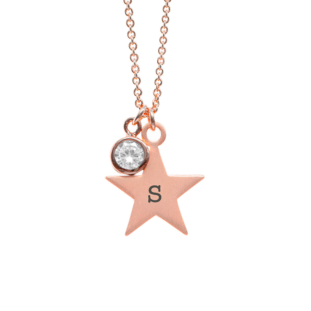 Personalised Rose Gold Star with Birthstone Crystal Necklace