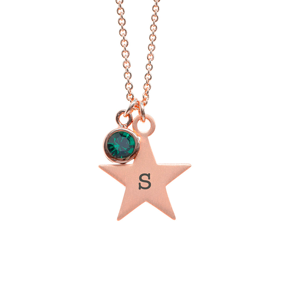 Personalised Rose Gold Star with Birthstone Crystal Necklace