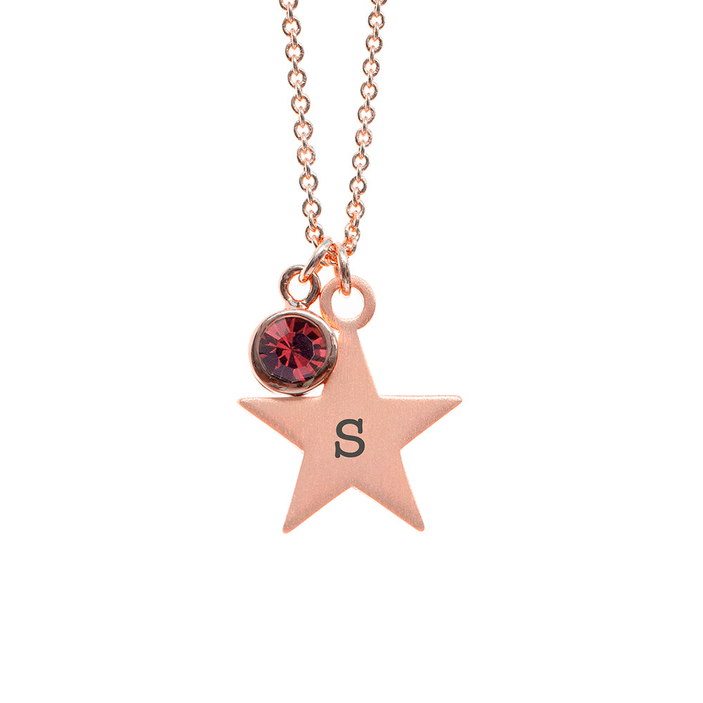 Personalised Rose Gold Star with Birthstone Crystal Necklace