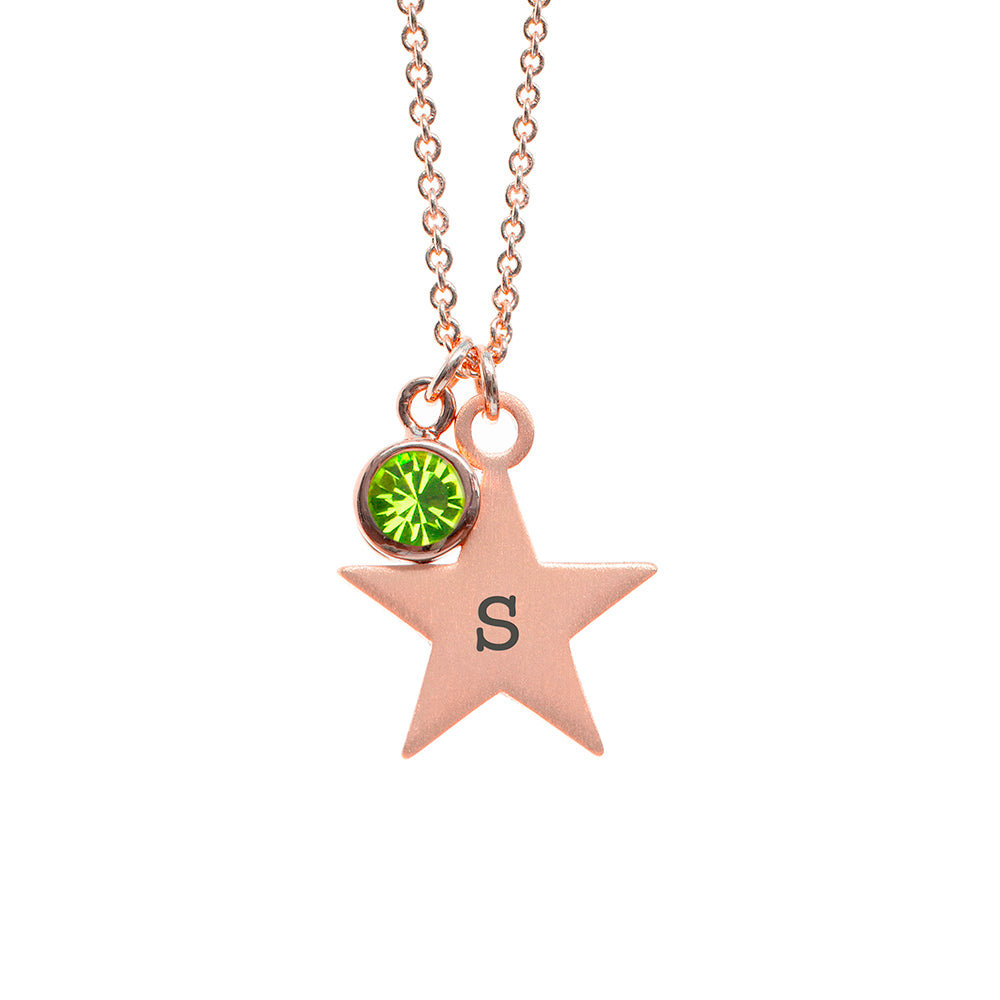 Personalised Rose Gold Star with Birthstone Crystal Necklace