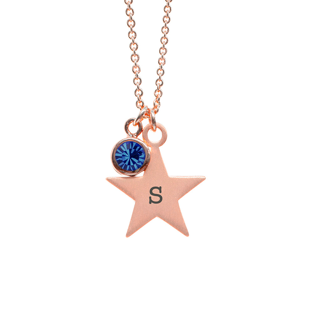 Personalised Rose Gold Star with Birthstone Crystal Necklace