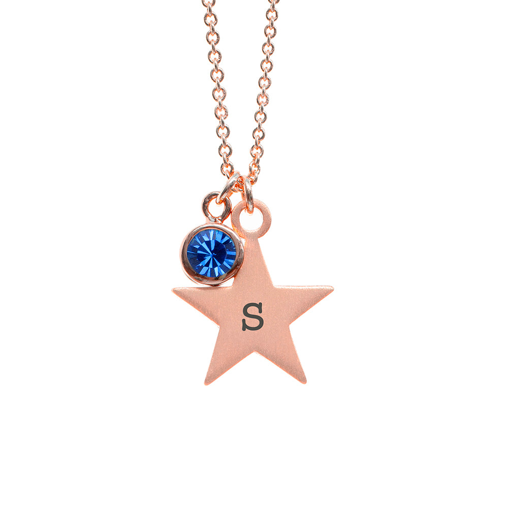 Personalised Rose Gold Star with Birthstone Crystal Necklace