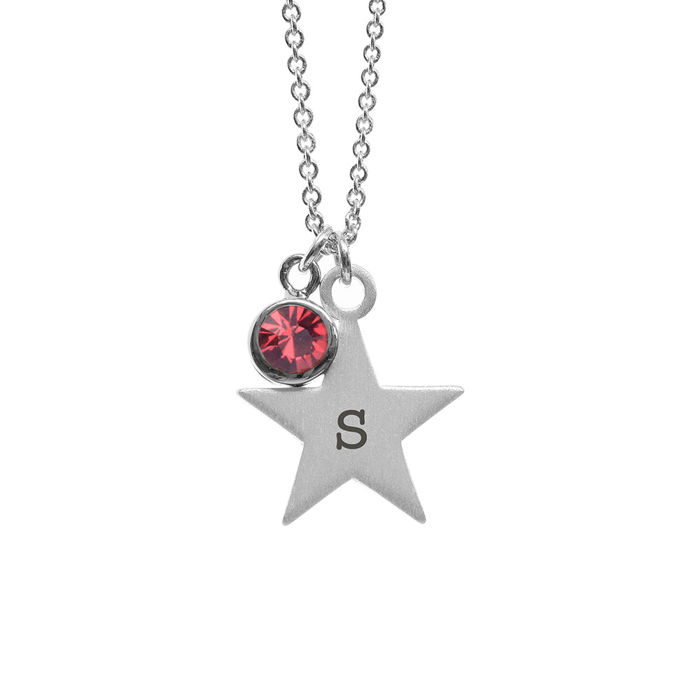 Personalised Silver Star with Birthstone Crystal Necklace