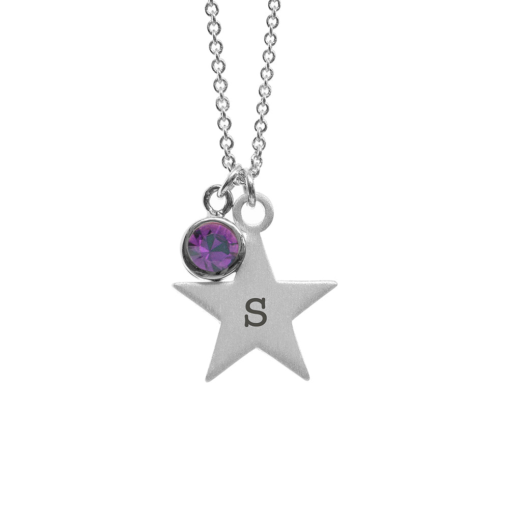 Personalised Silver Star with Birthstone Crystal Necklace