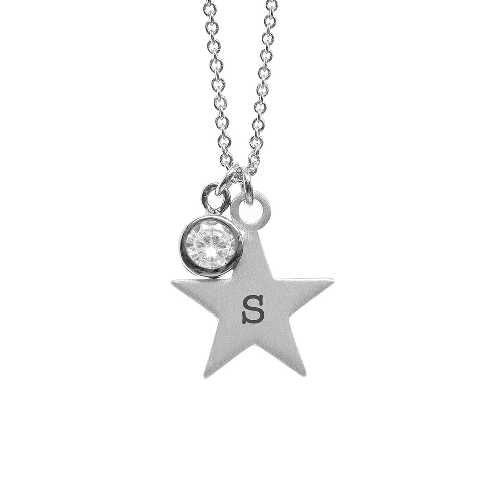 Personalised Silver Star with Birthstone Crystal Necklace