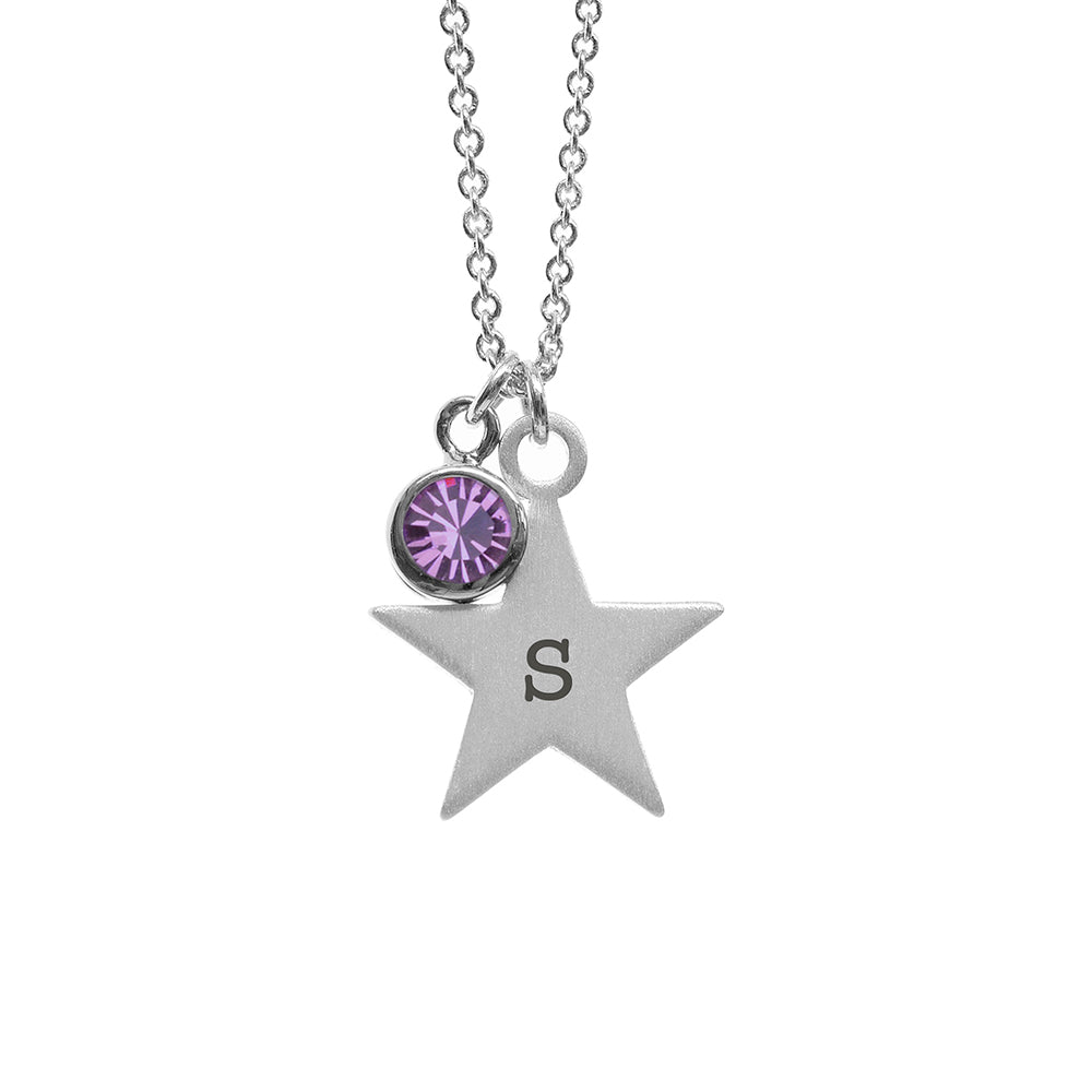 Personalised Silver Star with Birthstone Crystal Necklace