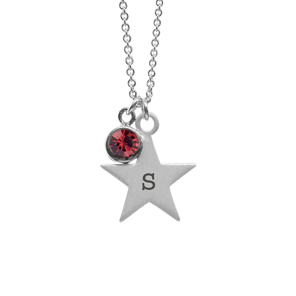 Personalised Silver Star with Birthstone Crystal Necklace
