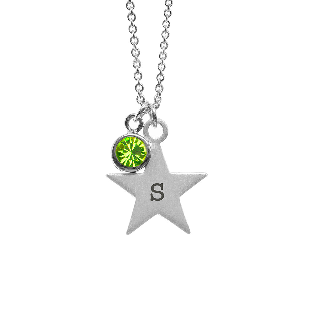Personalised Silver Star with Birthstone Crystal Necklace