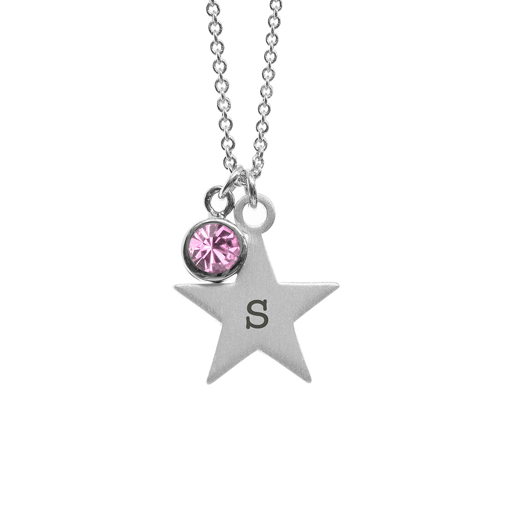 Personalised Silver Star with Birthstone Crystal Necklace