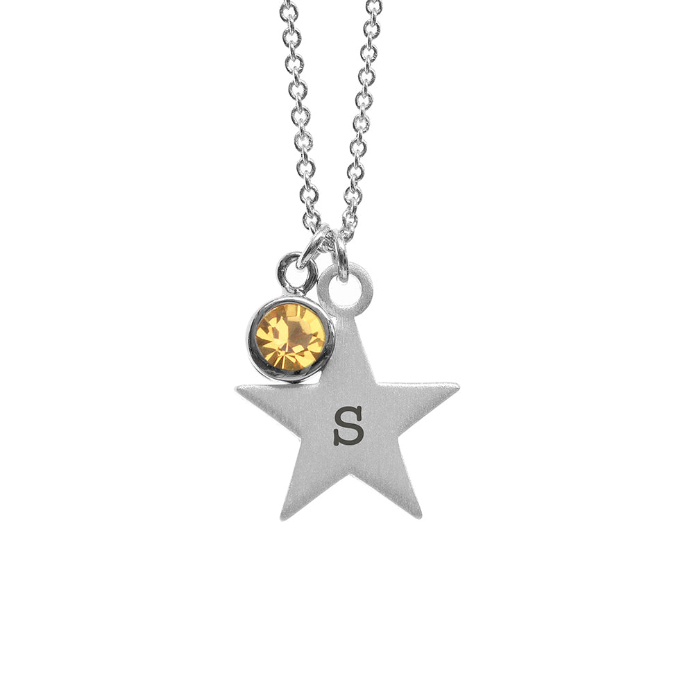 Personalised Silver Star with Birthstone Crystal Necklace