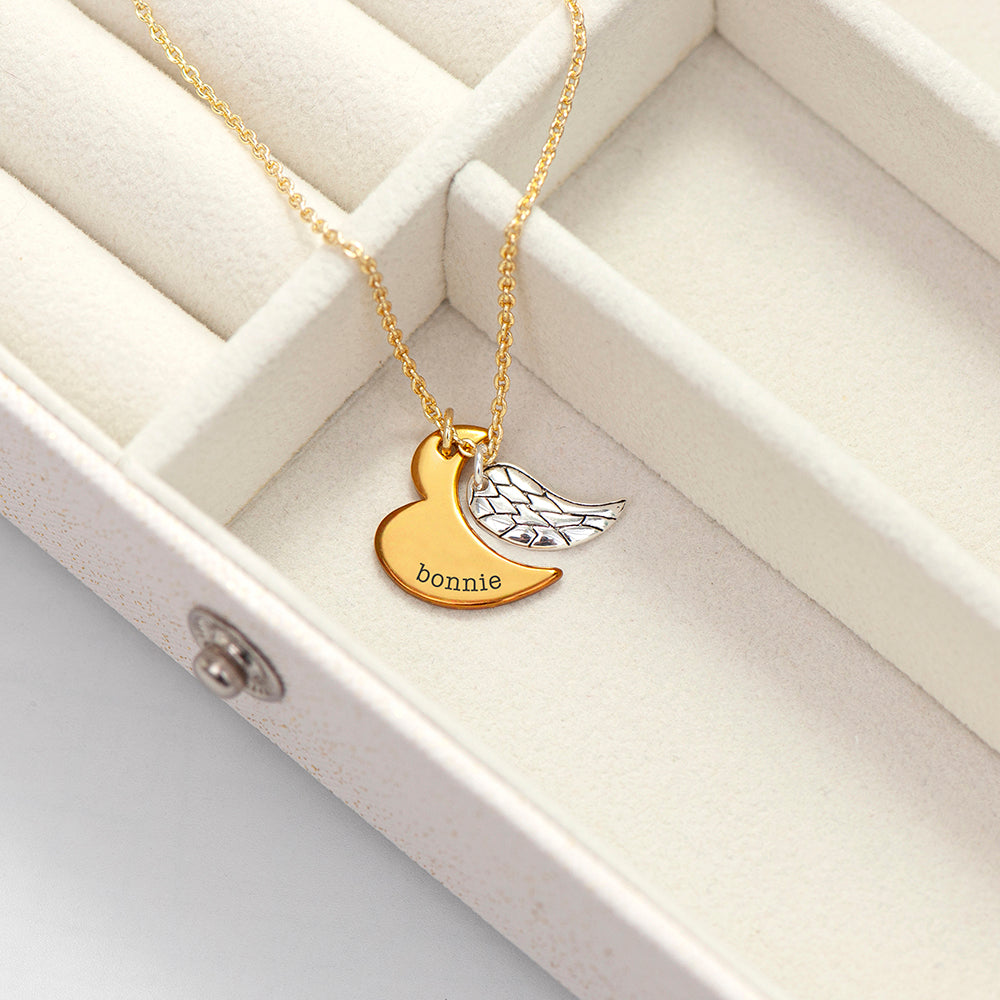 Personalised Heart and Wing Necklace