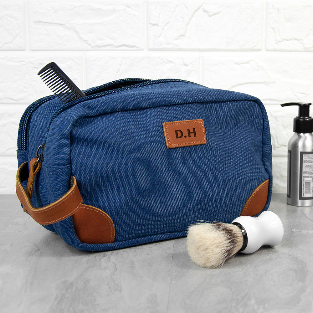 Personalised Deluxe Denim Wash Bag Blue