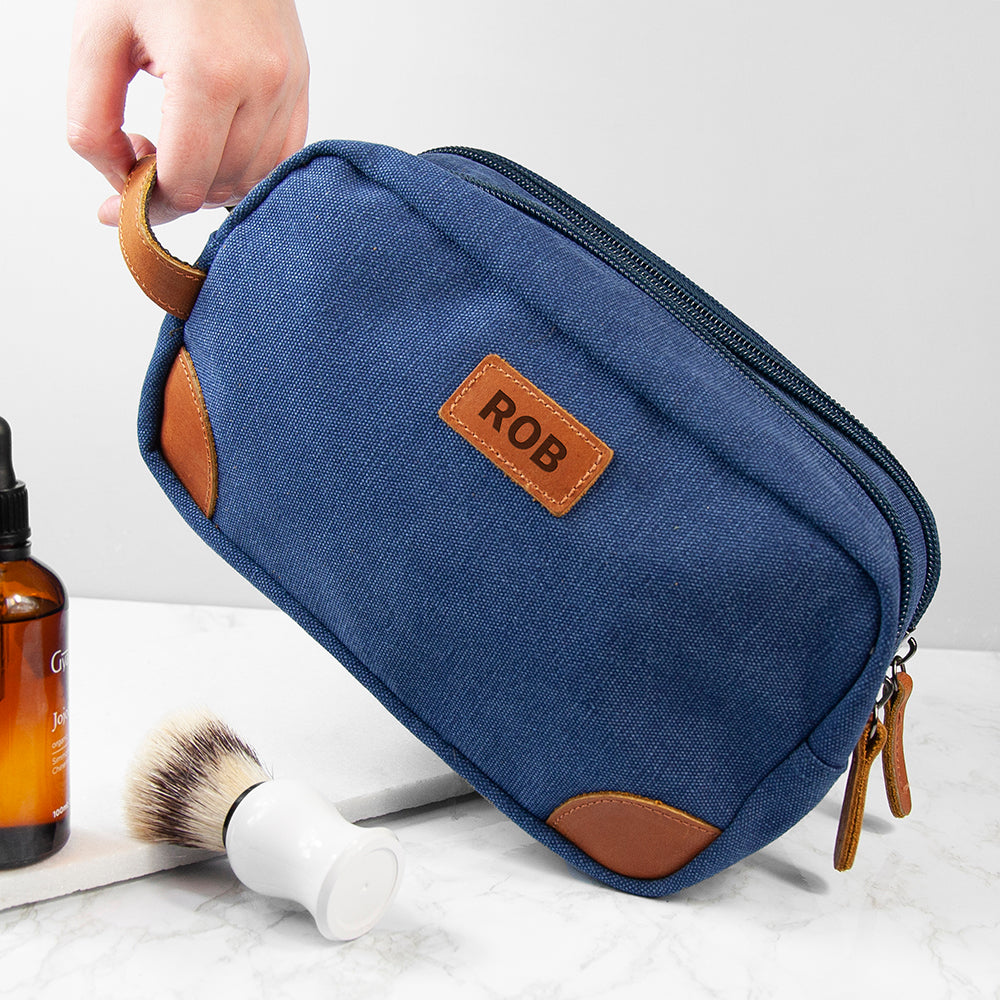 Personalised Deluxe Denim Wash Bag Blue