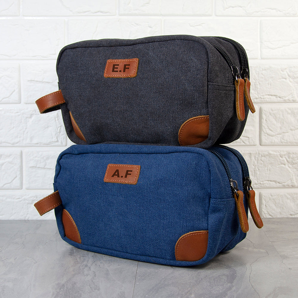 Personalised Deluxe Denim Wash Bag Blue