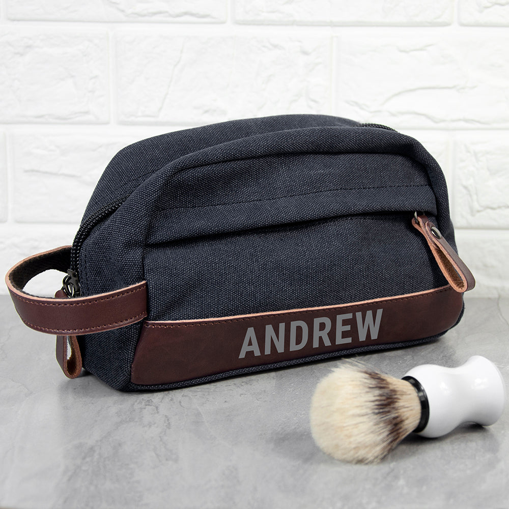 Personalised Weekender Denim Wash Bag Grey