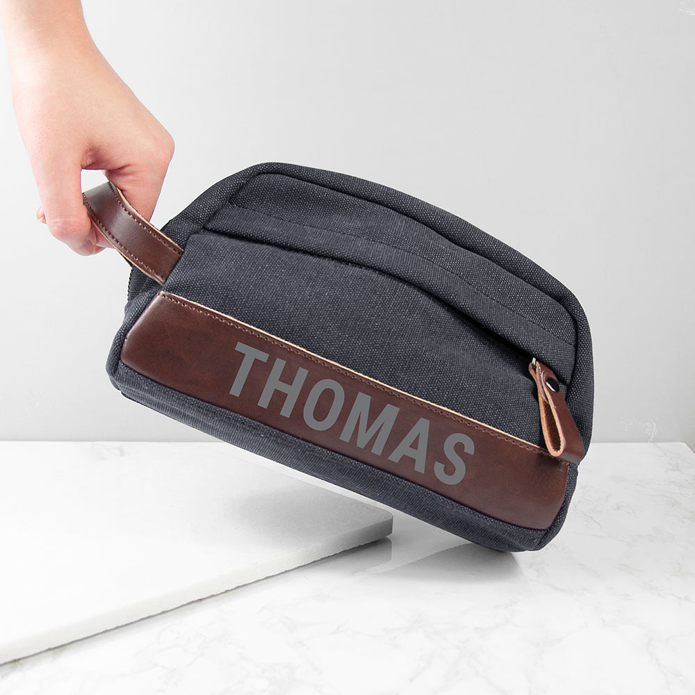 Personalised Weekender Denim Wash Bag Grey