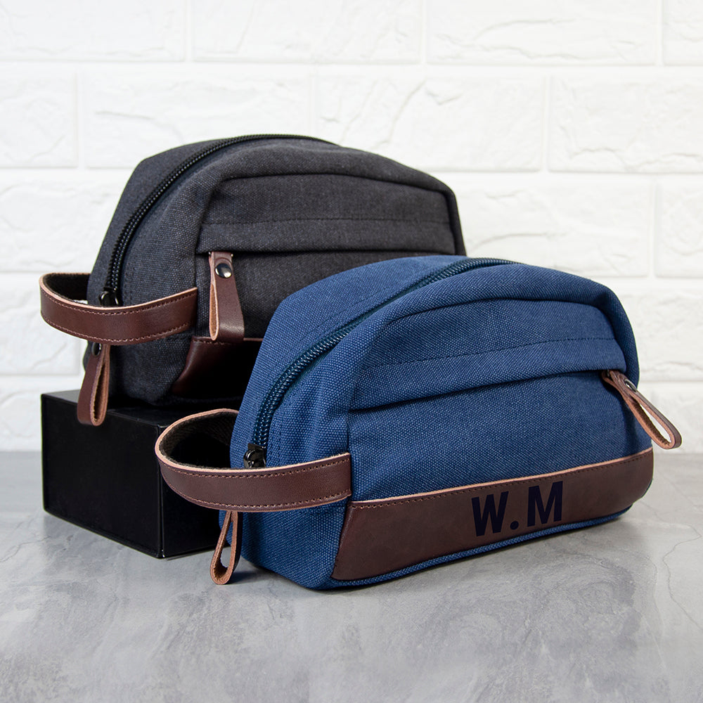 Personalised Weekender Denim Wash Bag Grey