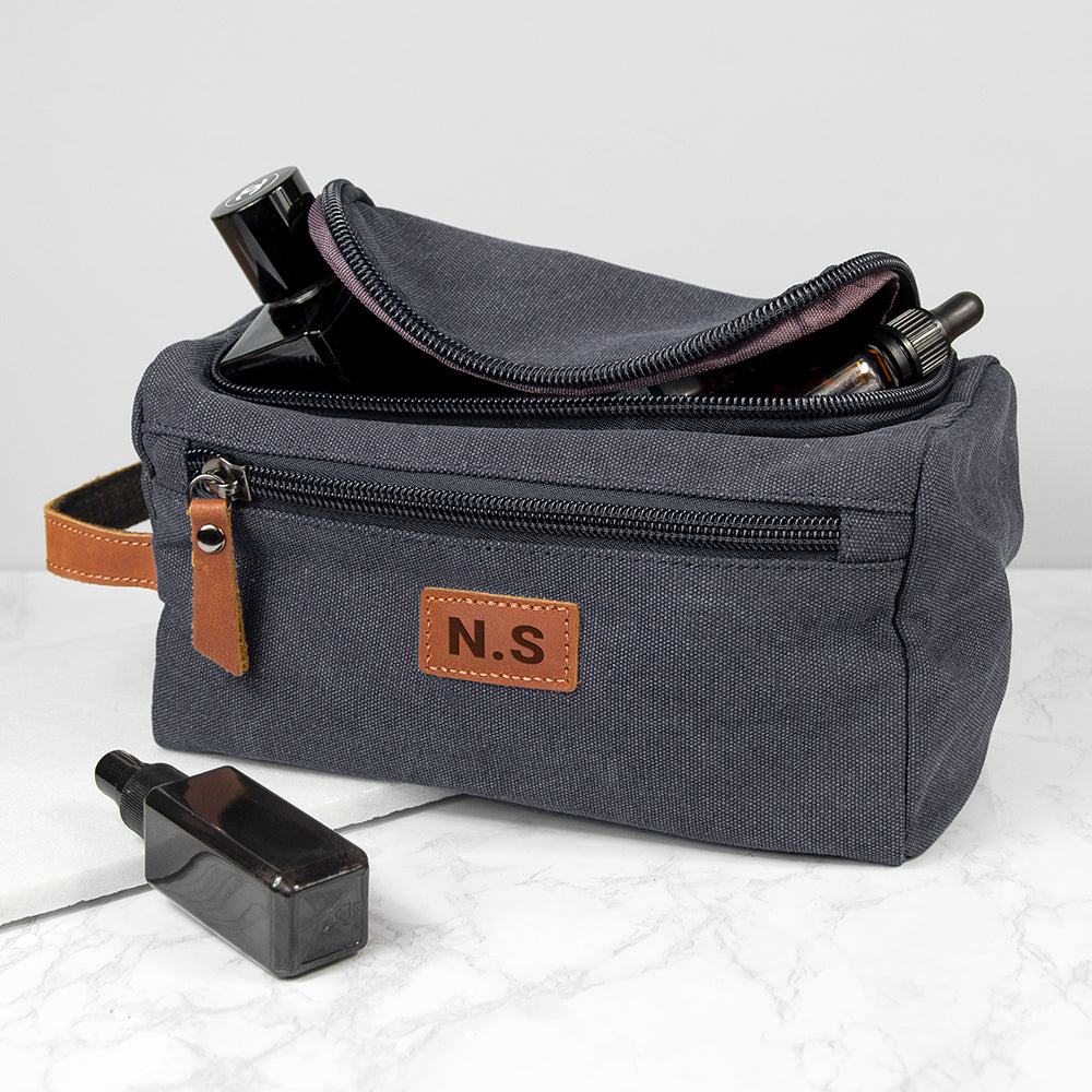 Personalised Jetsetter Denim Wash Bag Grey