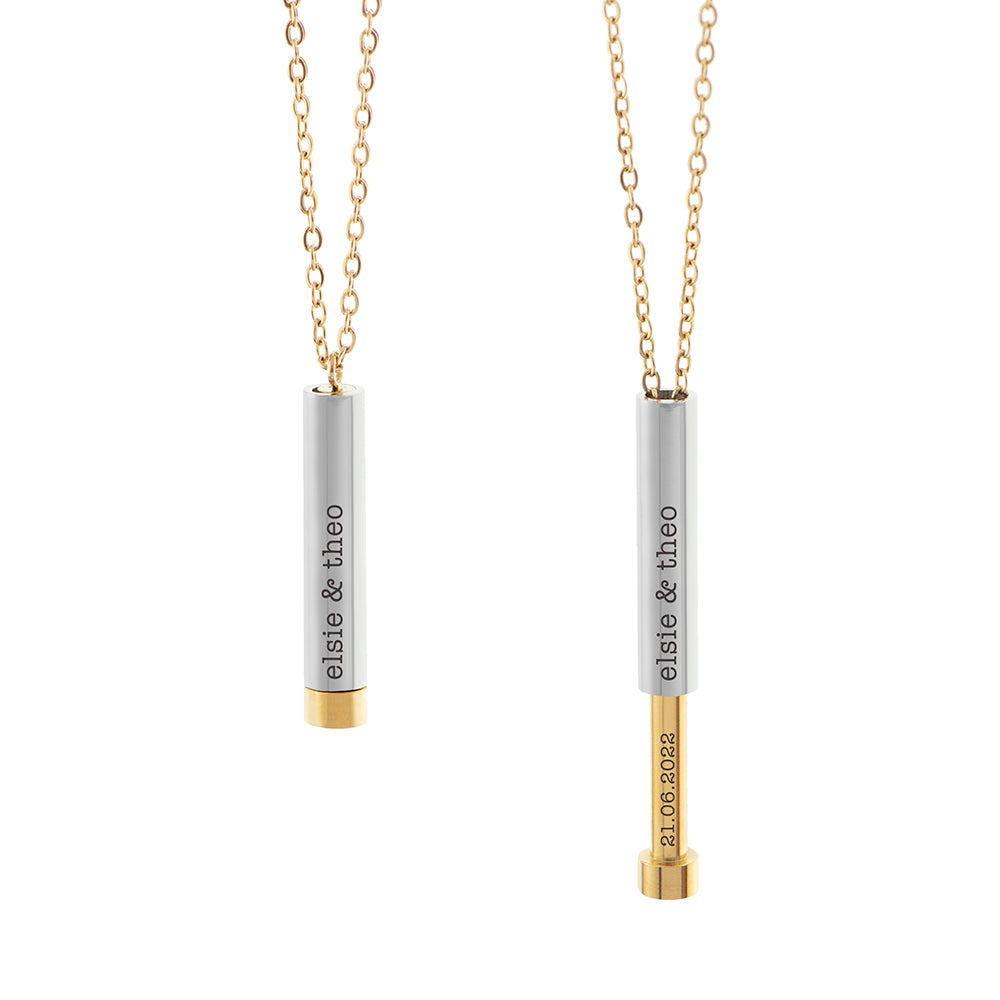 Personalised Gold and Silver Round Hidden Message Capsule Women's Necklace