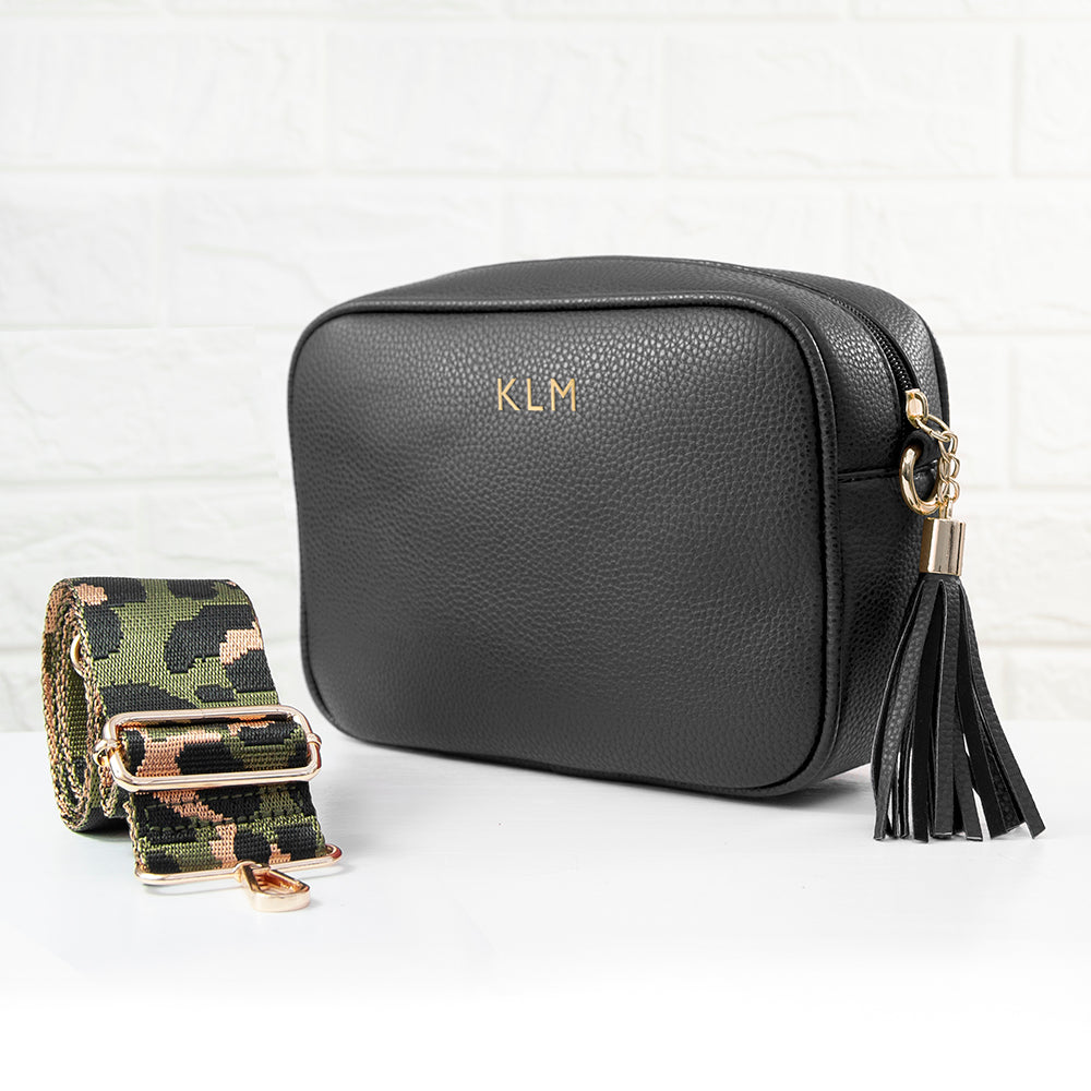 Personalised Luxury Crossbody Bag in Black