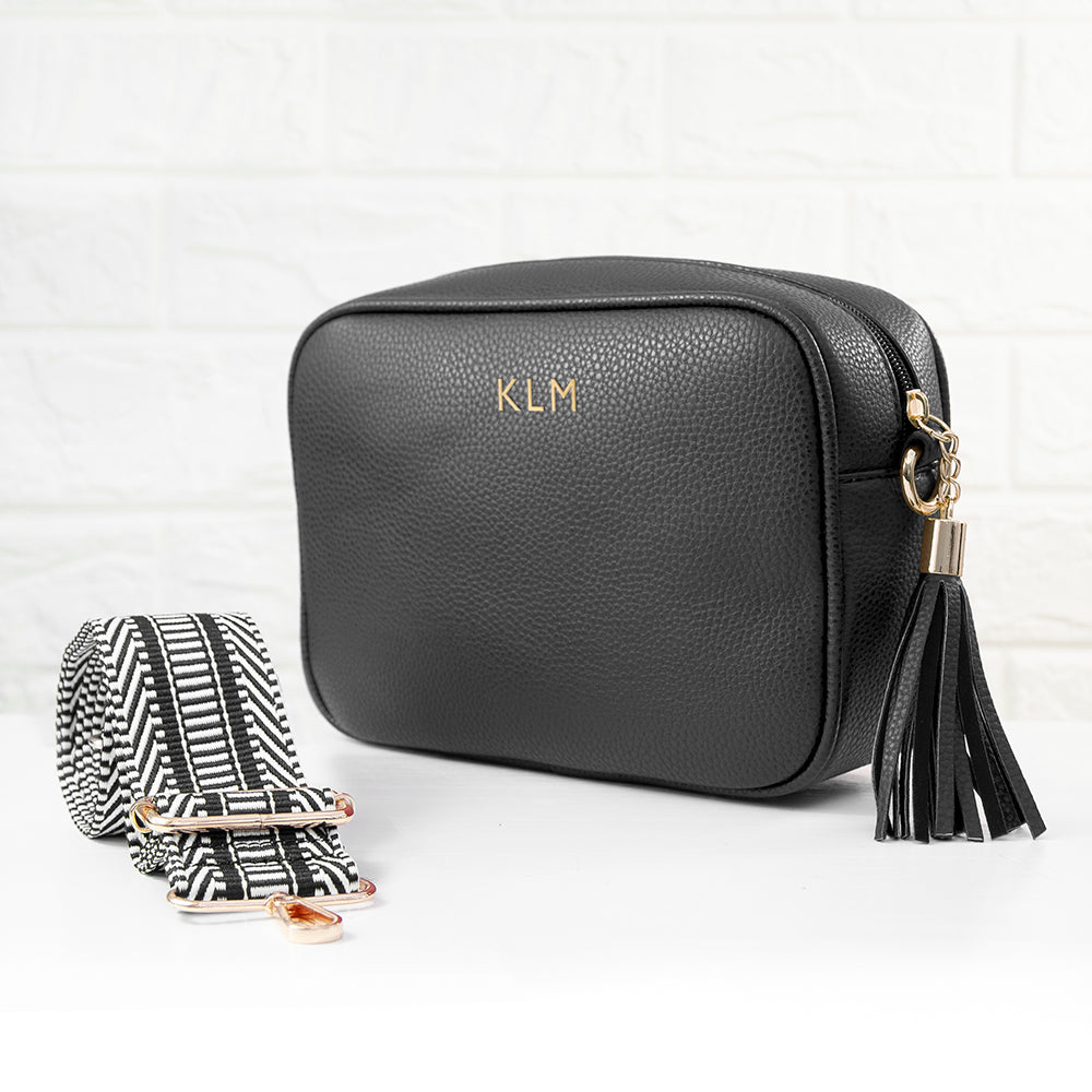 Personalised Luxury Crossbody Bag in Black