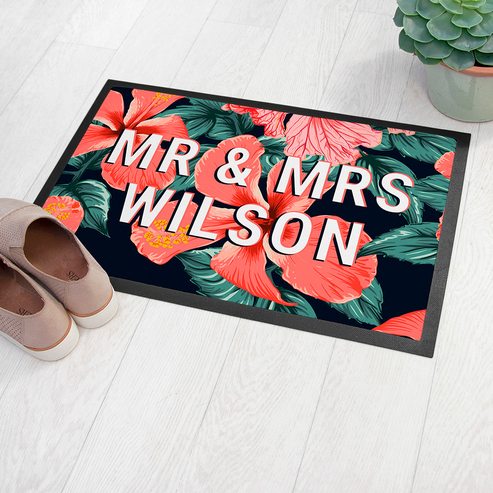 Personalised Tropical Flower Doormat