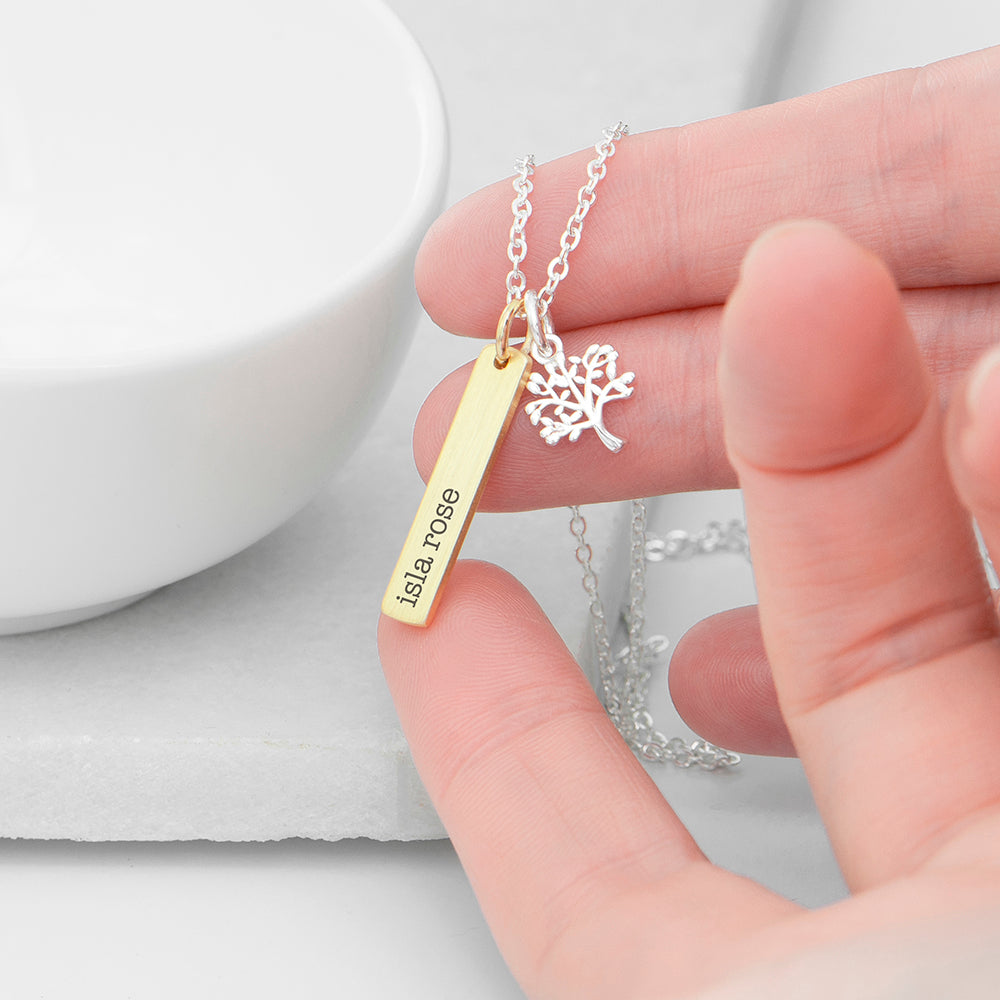 Personalised Tree of Life Vertical Bar Necklace