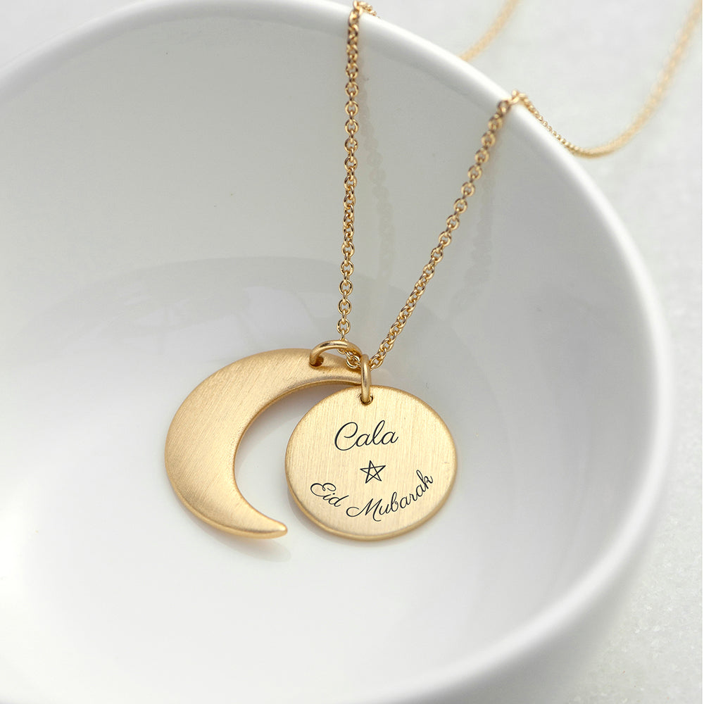Personalised Eid Mubarak Matte Moon and Sun Necklace